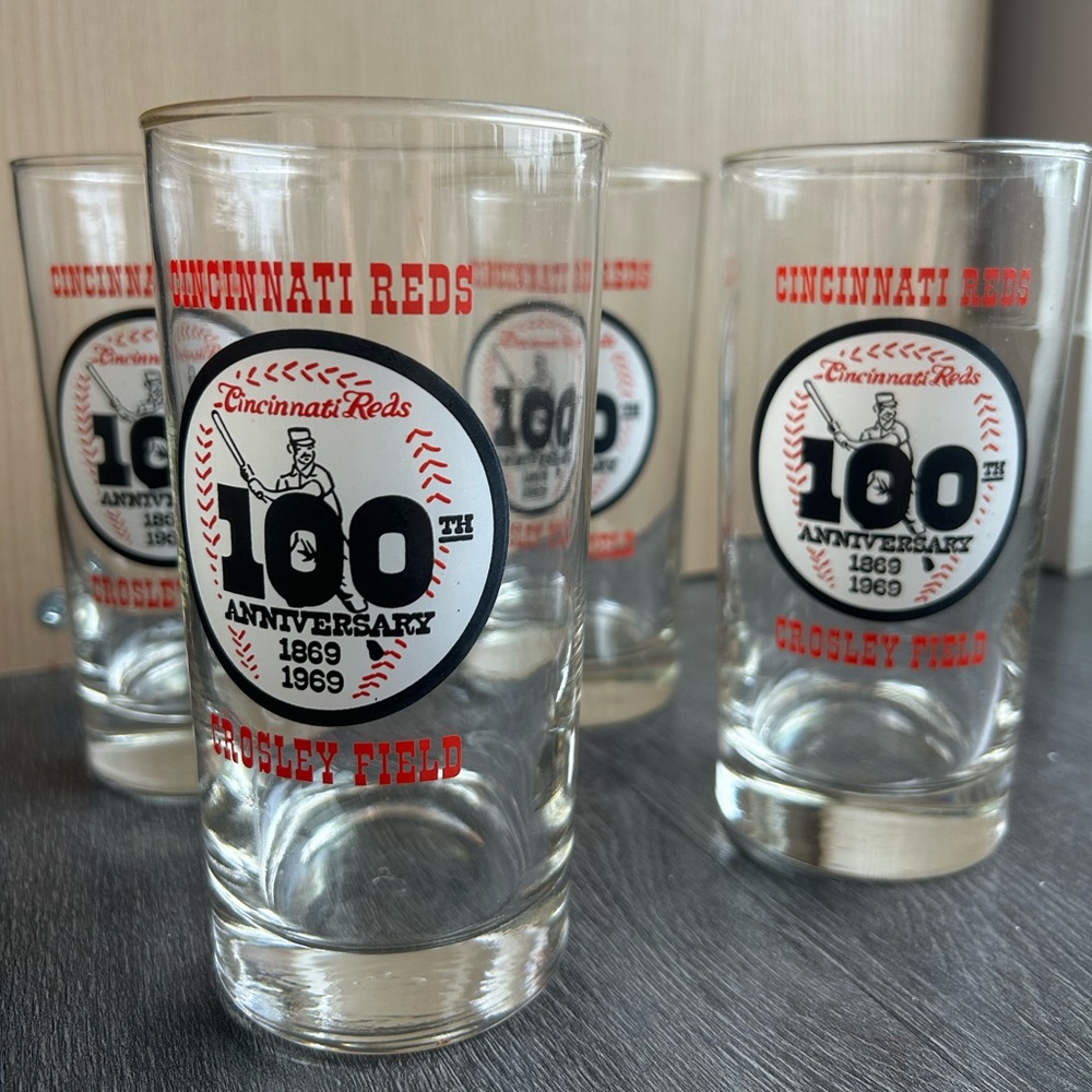 Set of 4 Cincinnati Reds Drinking Glasses ♥️ 100th Anniversary!!
